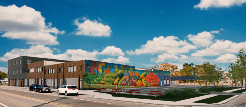 Allen Place Mural on side of building Rendering