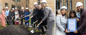 Dignitaries at Casa Del Rey opening with shovels and Colman Developers holding Gov Whitmer tribute