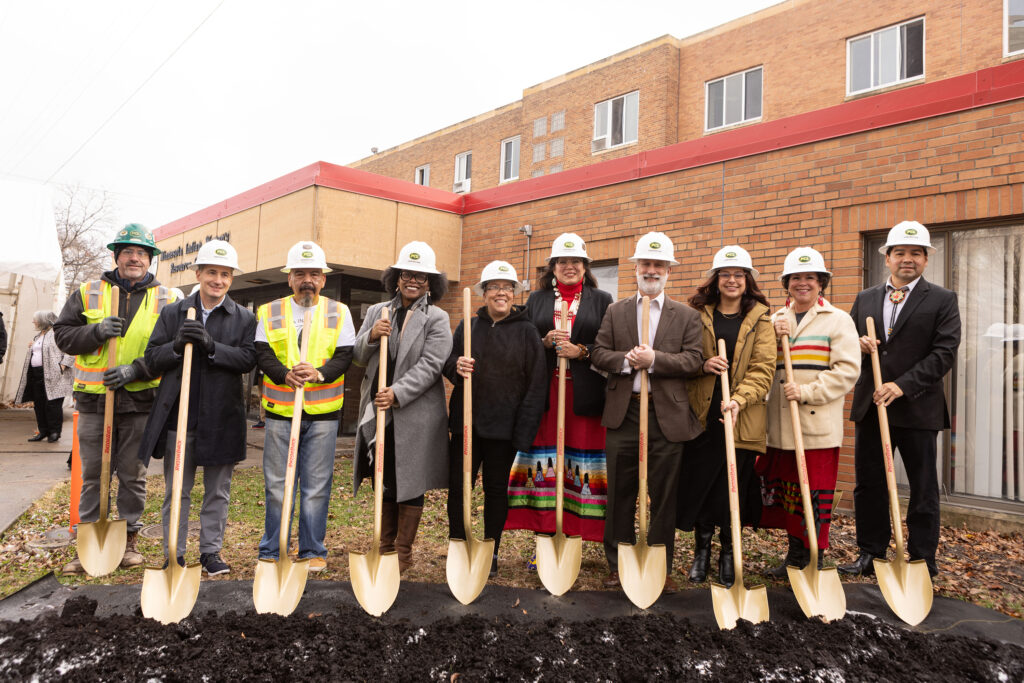 Dignitaries with shovels at groundbreaking for MN Indian Women's Resource Center