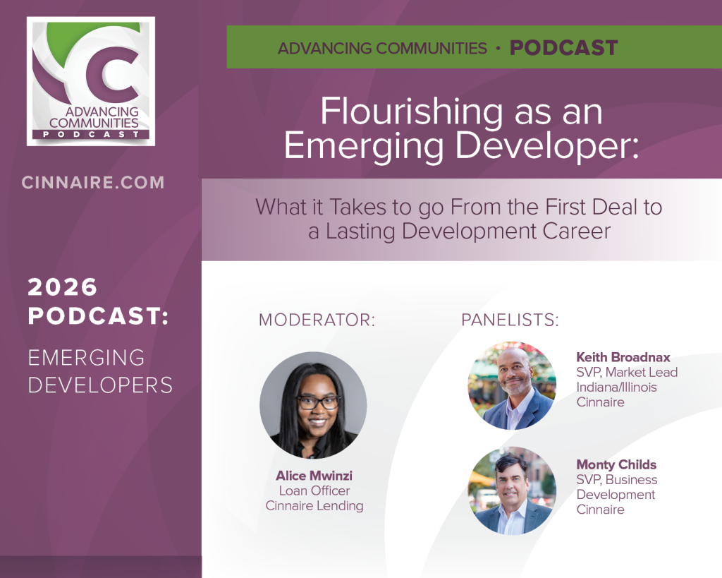 Cover slide showing title and speakers for Cinnaire podcast