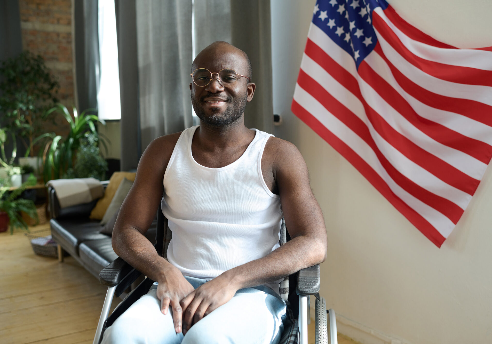 Veteran in a wheelchair in his apartment